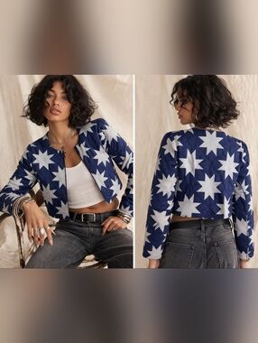 Nwt Time & Tru Quilted Star Print Cropped Jacket Lone Star Edgy L sz 12 14
